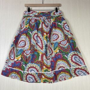 Studio West Women's Skirt‎ Sz M Colorful Paisley Cotton Pleated Elastic Waist